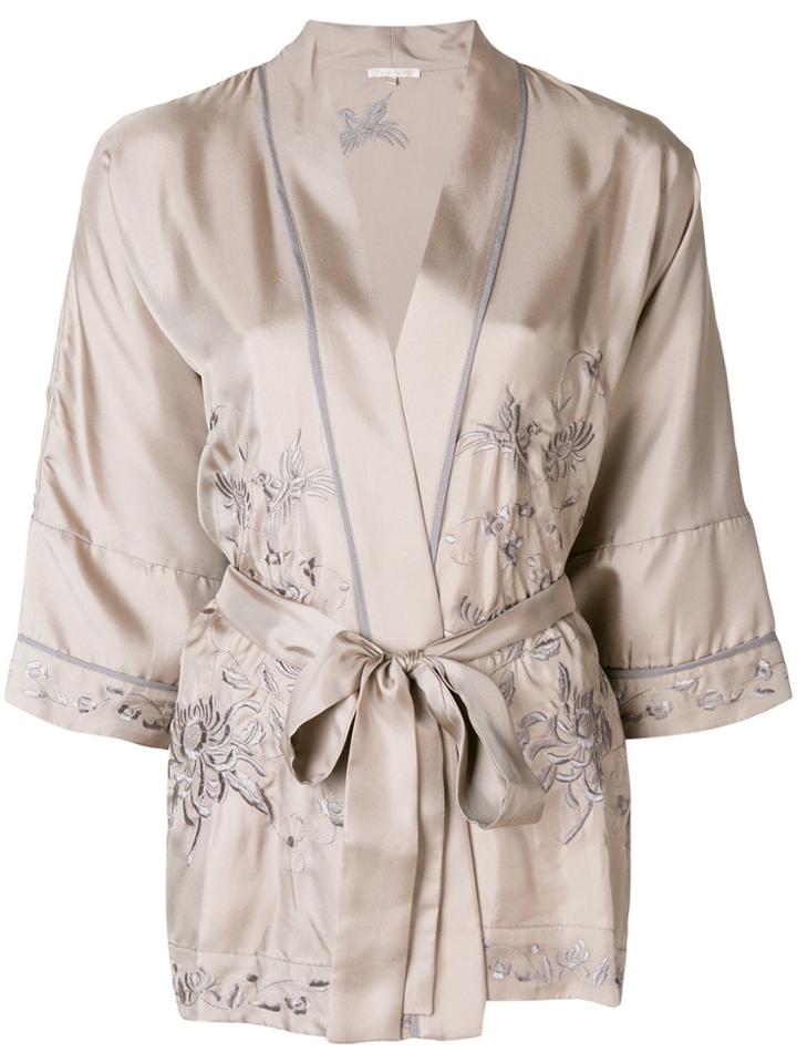 Gold Hawk Embroidered Kimono Blouse - Grey