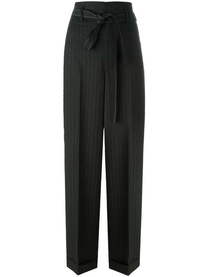 Helmut Lang Pinstripe Paper Bag Pants, Women's, Size: 6, Grey, Polyester/virgin Wool/cotton