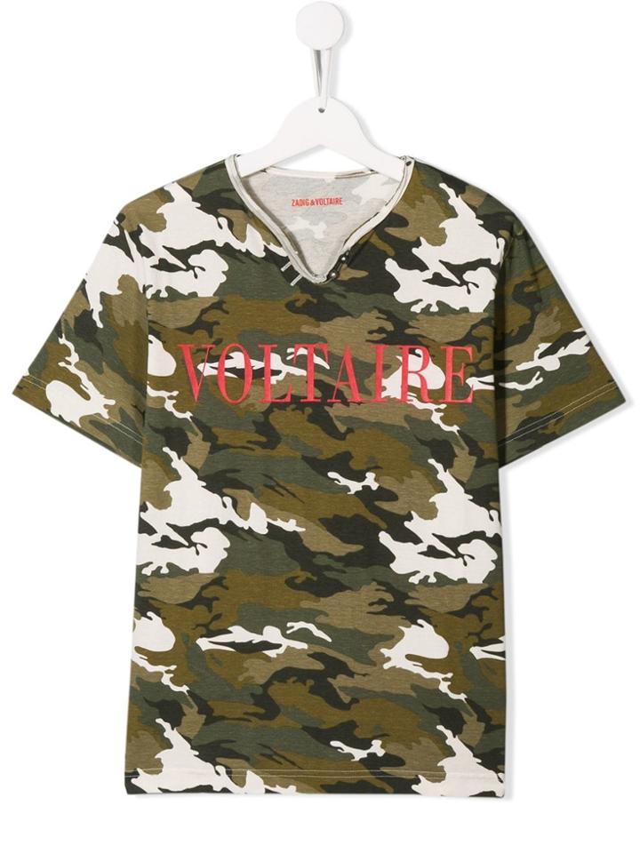 Zadig & Voltaire Kids Camouflage Print Logo T-shirt - Green