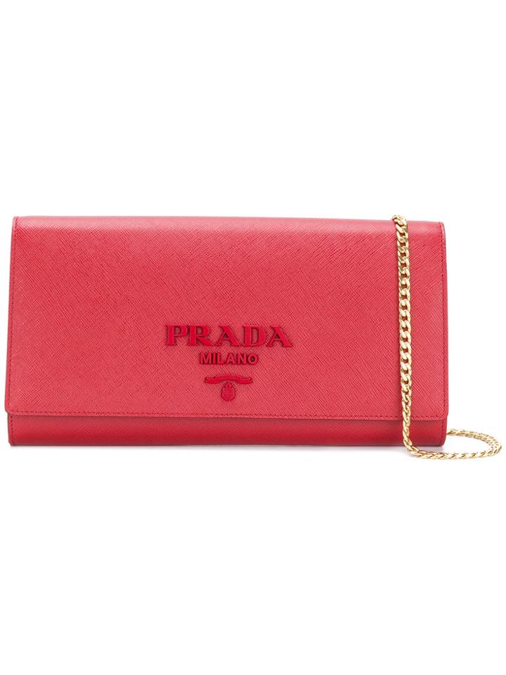 Prada Logo Plaque Shoulder Bag - Red
