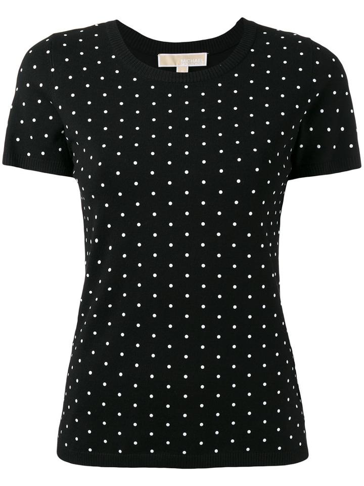 Michael Michael Kors Polka Dot Shortsleeved Sweater, Women's, Size: Large, Black, Nylon/viscose/aluminium
