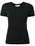 Michael Michael Kors Polka Dot Shortsleeved Sweater, Women's, Size: Large, Black, Nylon/viscose/aluminium
