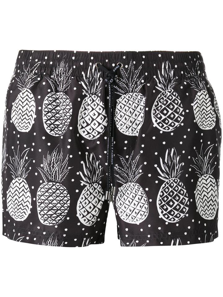 Dolce & Gabbana Pineapple Print Swimming Trunks, Men's, Size: 3, Black, Polyester