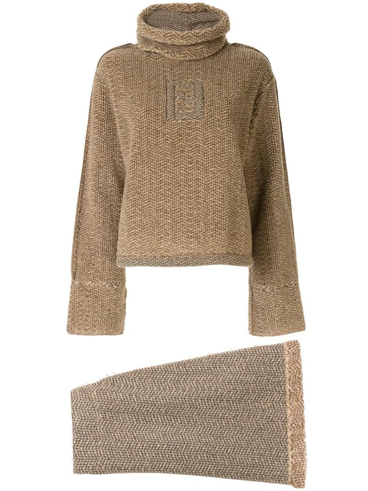 Fendi Pre-owned Knitted Herringbone Jumper Skirt Set - Brown