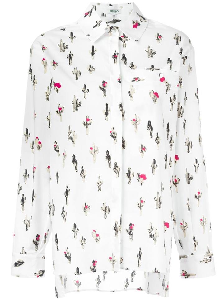 Kenzo 'cartoon Cactus' Shirt, Women's, Size: 36, White, Cotton/spandex/elastane