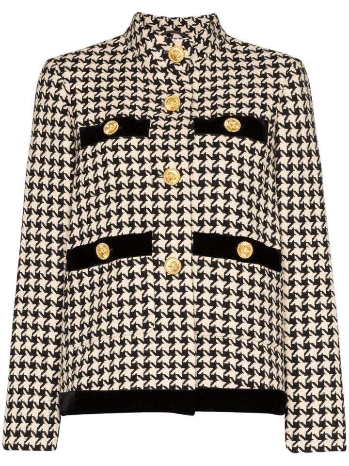 Gucci Button-embellished Houndstooth Wool Jacket - Multicolour