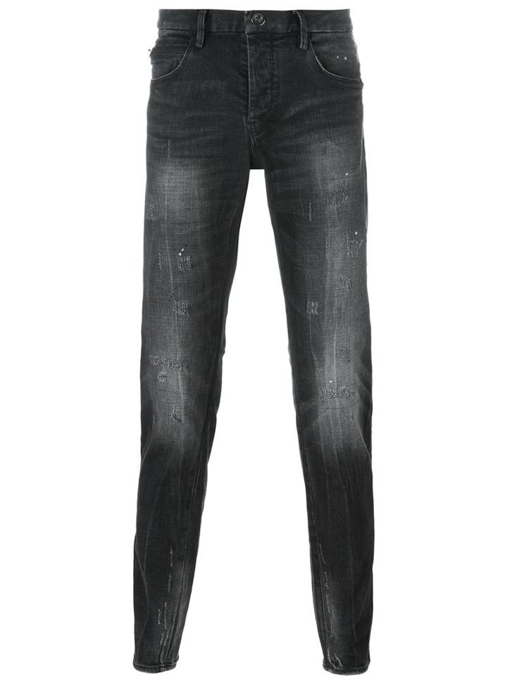 Emporio Armani Dark Wash Tapered Jeans, Men's, Size: 28, Grey, Cotton/spandex/elastane