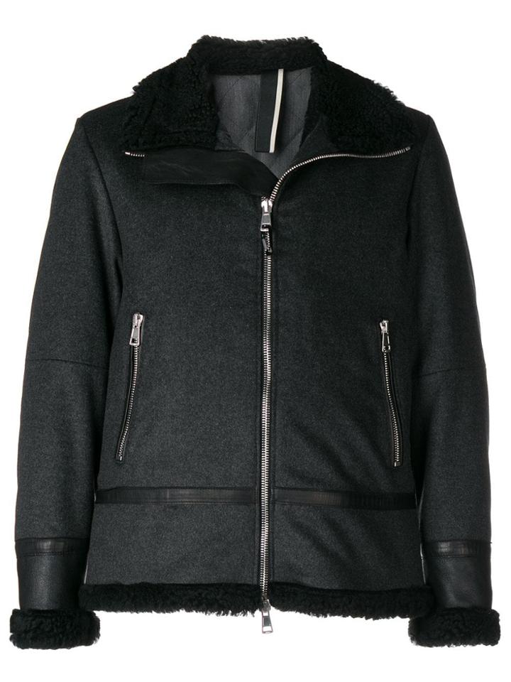 Low Brand Shearling Zipped Jacket - Grey