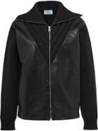 Prada Technical Knit Front Leather Cardigan - Black