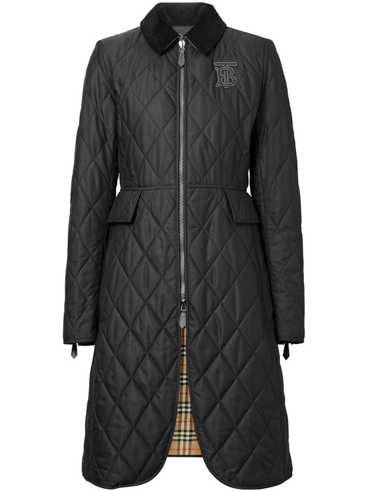 Burberry Monogram Motif Quilted Riding Coat - Black