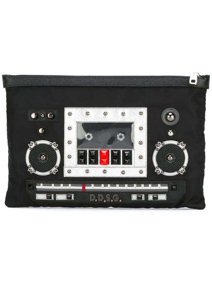 Dolce & Gabbana Boombox Clutch, Men's, Black, Leather/polyamide/acrylic