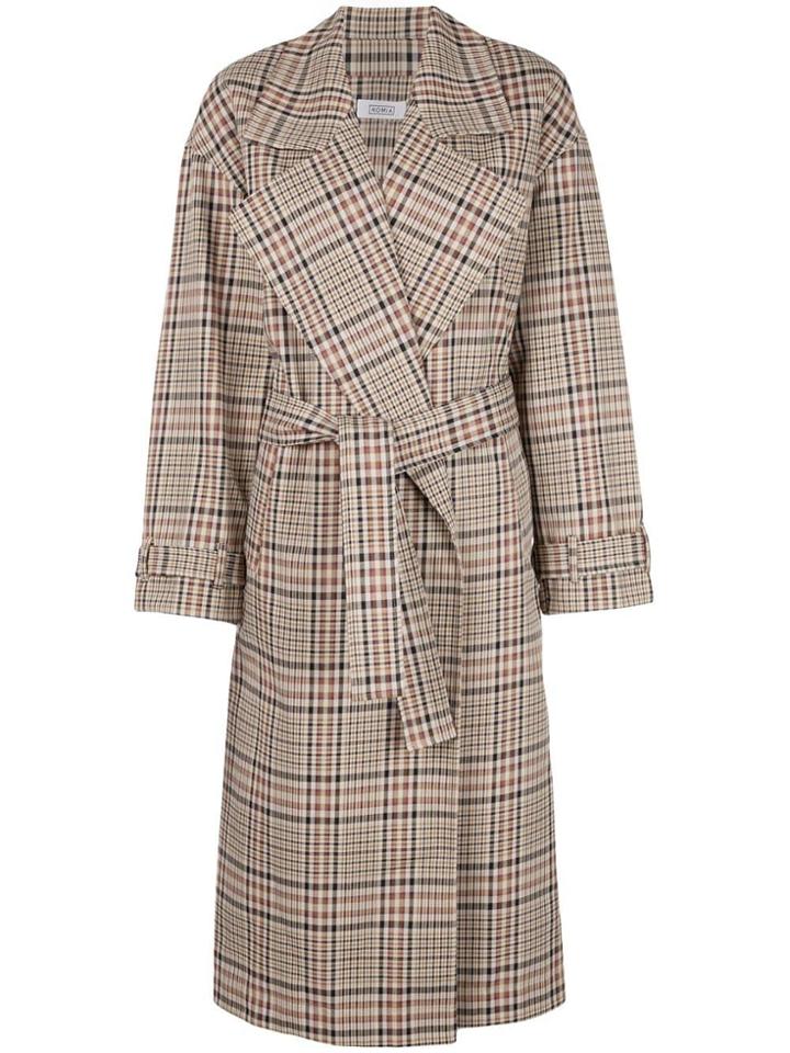 Nomia Plaid Pattern Trench Coat - Brown