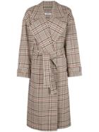 Nomia Plaid Pattern Trench Coat - Brown