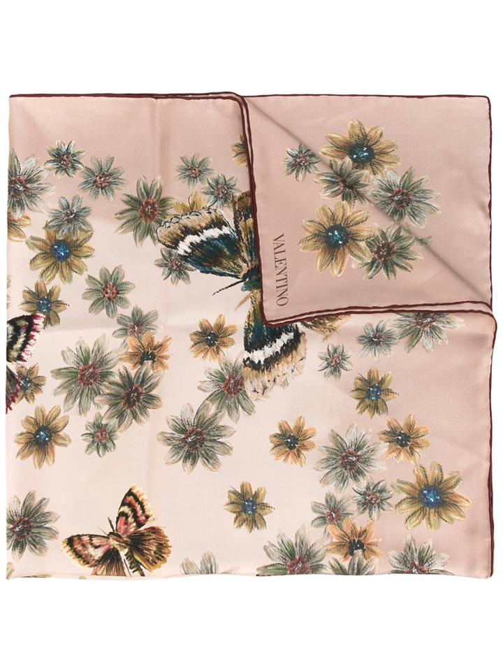 Valentino Floral-print Scarf, Women's, Nude/neutrals, Silk