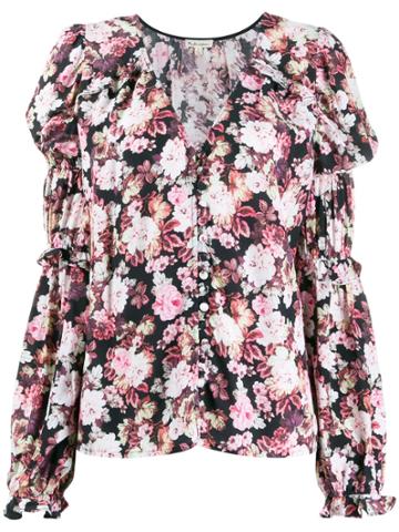 For Love And Lemons Gathered Sleeves Floral Blouse - Pink