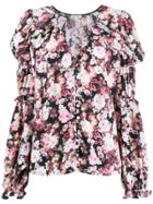 For Love And Lemons Gathered Sleeves Floral Blouse - Pink