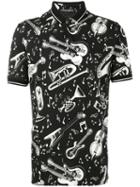 Dolce & Gabbana Instrument Print Polo Shirt, Men's, Size: 46, Black, Cotton/silk