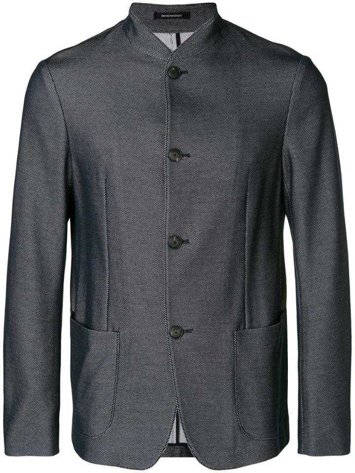 Emporio Armani Textured Mandarin-collar Jacket - Blue