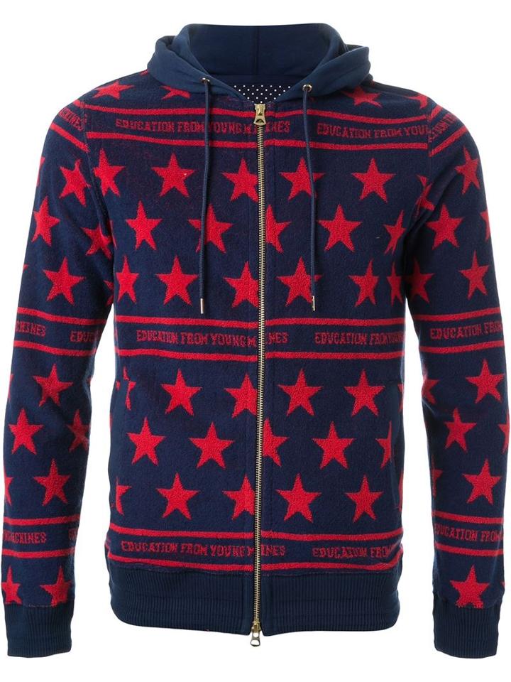 Education From Youngmachines Star Pattern Zip Up Hoodie, Men's, Size: 1, Blue, Cotton/polyester