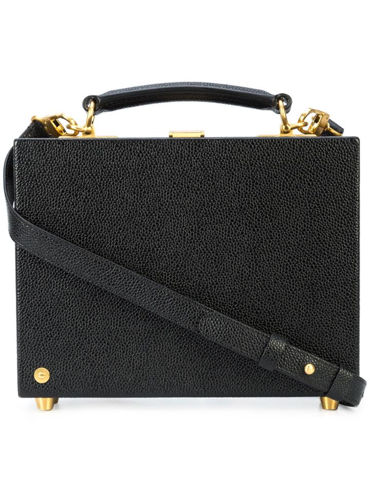 Thom Browne Mini Attache With Shoulder Strap In Pebble Grain - Black