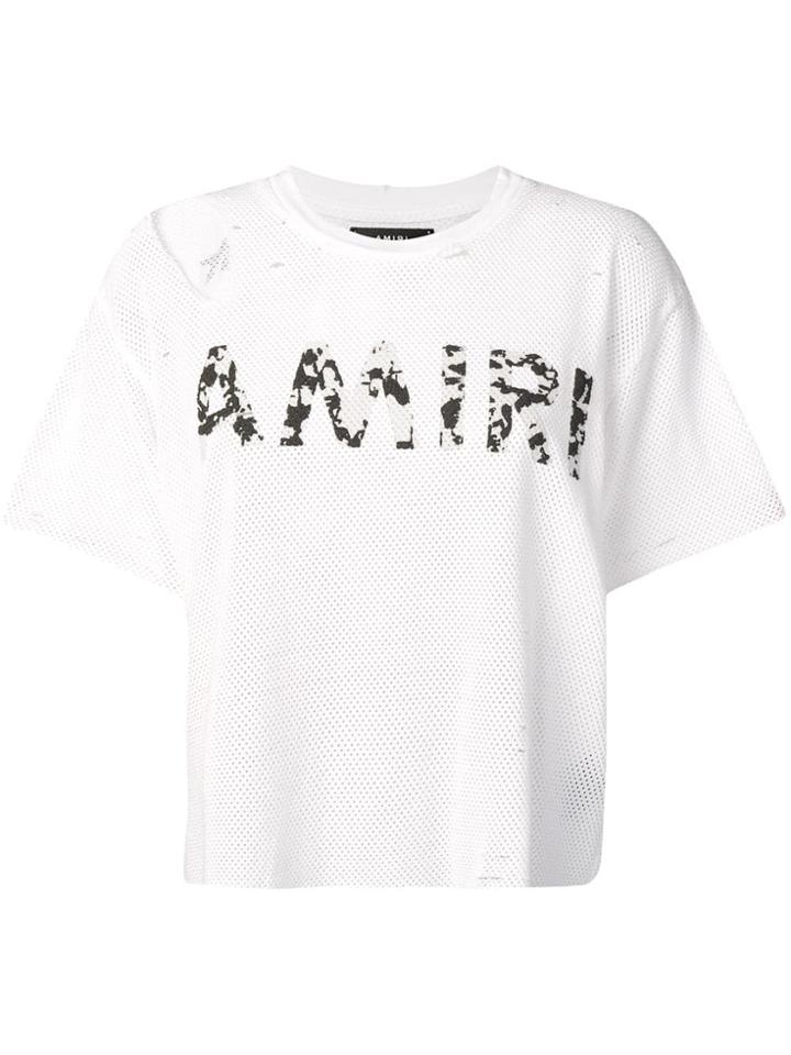 Amiri Ripped Basket Mesh Logo Tee - White