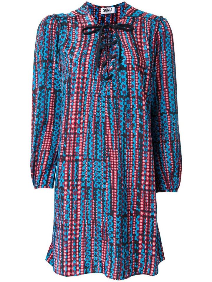 Sonia By Sonia Rykiel Floral Print V-neck Dress, Women's, Size: Xs, Blue, Polyester