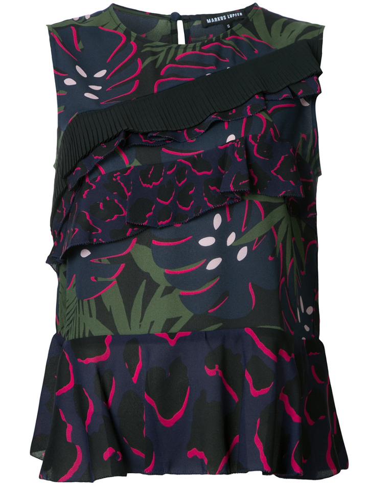 Markus Lupfer Ruffled Multi-print Tank, Women's, Size: Small, Blue, Silk