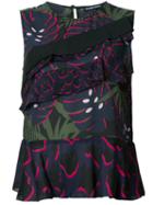 Markus Lupfer Ruffled Multi-print Tank, Women's, Size: Small, Blue, Silk