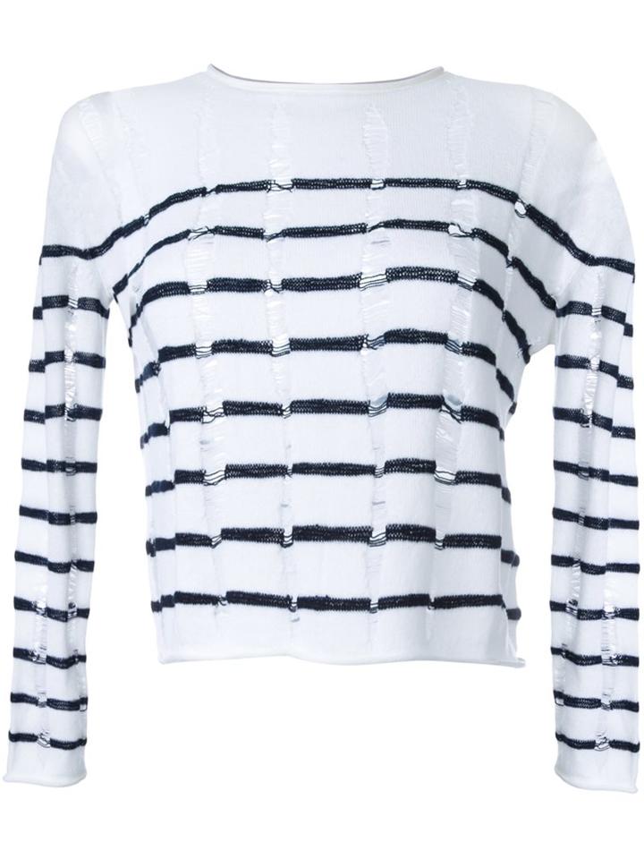 T By Alexander Wang Burn Out Striped Jumper, Women's, Size: Xs, White, Lambs Wool