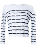 T By Alexander Wang Burn Out Striped Jumper, Women's, Size: Xs, White, Lambs Wool