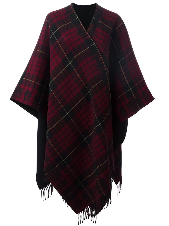 Alexander Mcqueen Tartan Poncho, Women's, Red, Wool