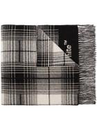 Off-white Grey, White And Black Check Logo Wool Scarf