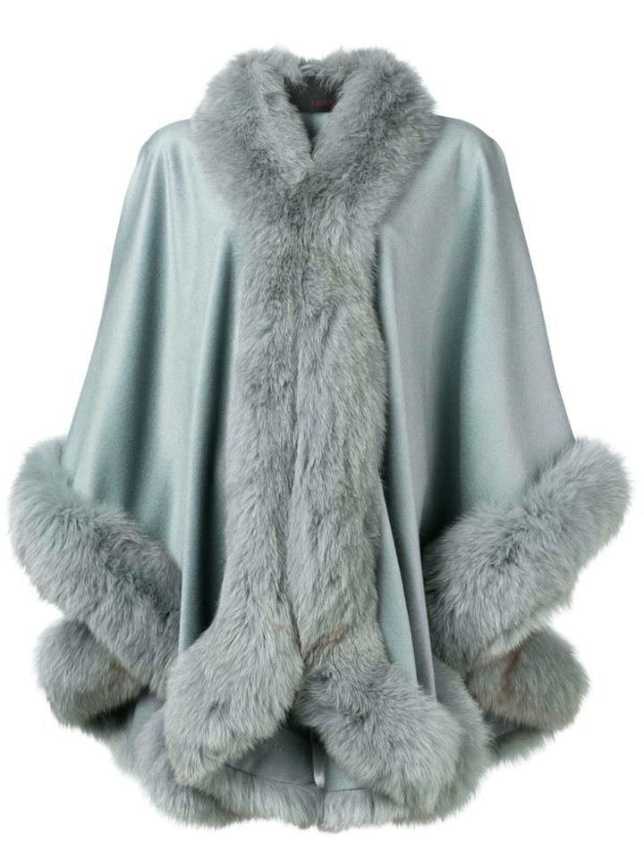 Liska Fox Fur Trim Cape - Blue