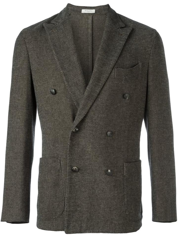 Boglioli Double Breasted Blazer, Men's, Size: 52, Grey, Cotton/spandex/elastane/cupro