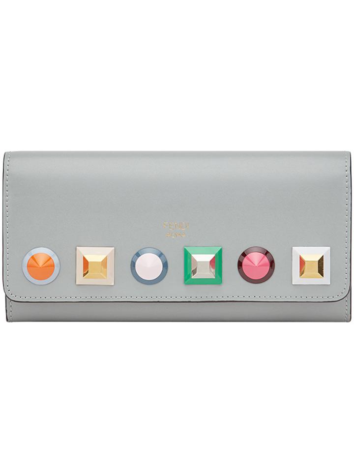 Fendi Continental Wallet On Chain With Multicoloured Studs - Grey