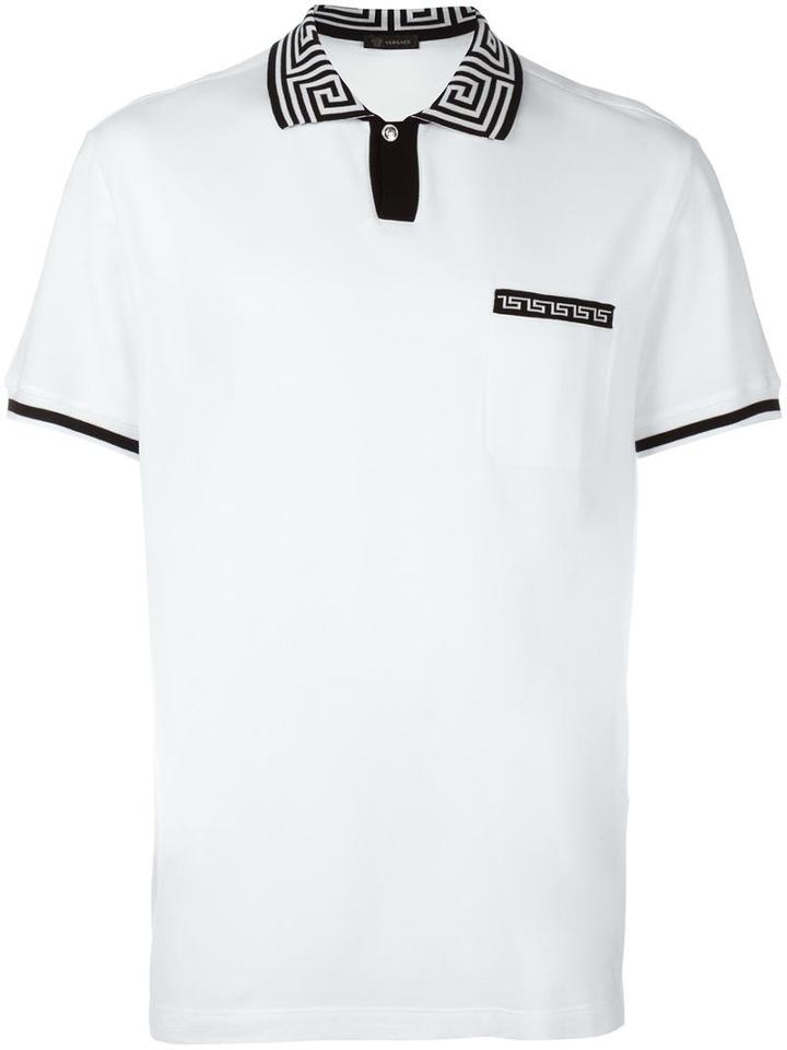 Versace Greca Key Collar Polo Shirt, Men's, Size: Xl, White, Cotton
