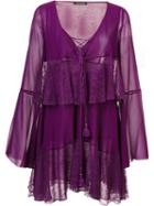 Roberto Cavalli Tiered Lace Up Dress, Women's, Size: 38, Pink/purple, Silk