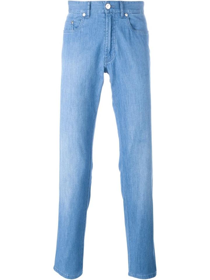 Brioni Stretch Five Pockets Jeans, Men's, Size: 36, Blue, Cotton/spandex/elastane