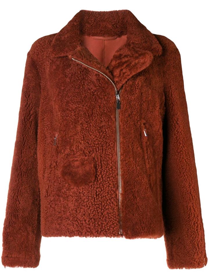 Arma Zipped Shearling Jacket - Red