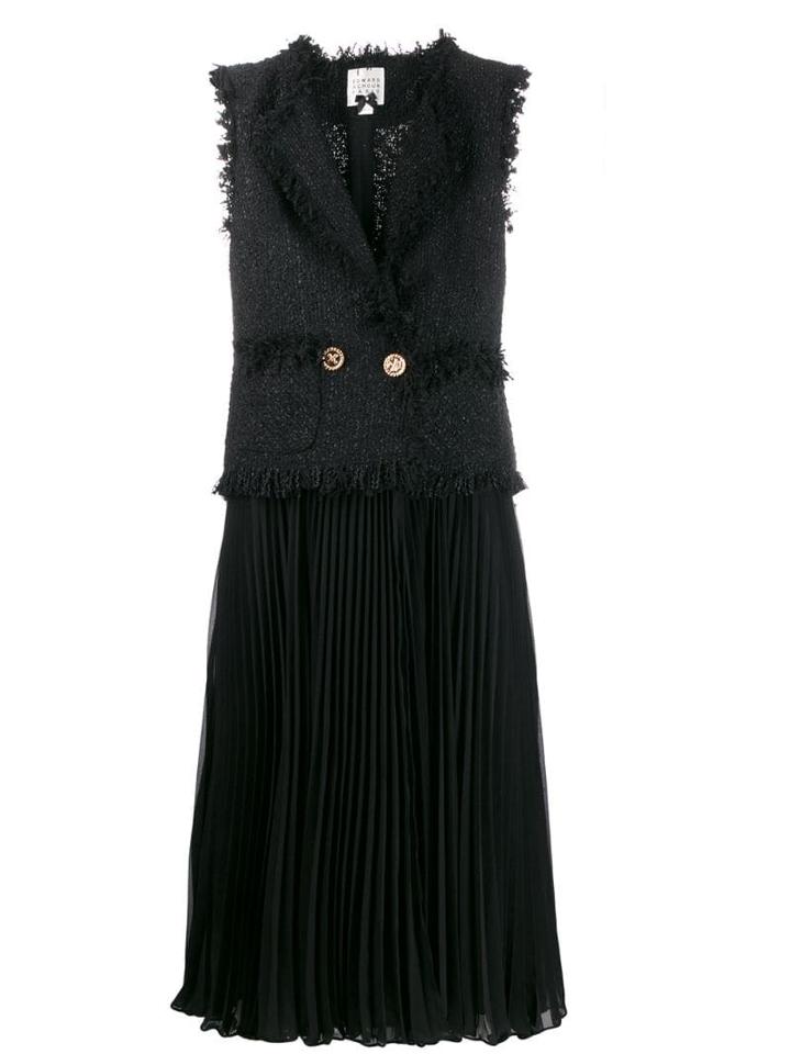 Edward Achour Paris Tweed Panel Midi Dress - Black