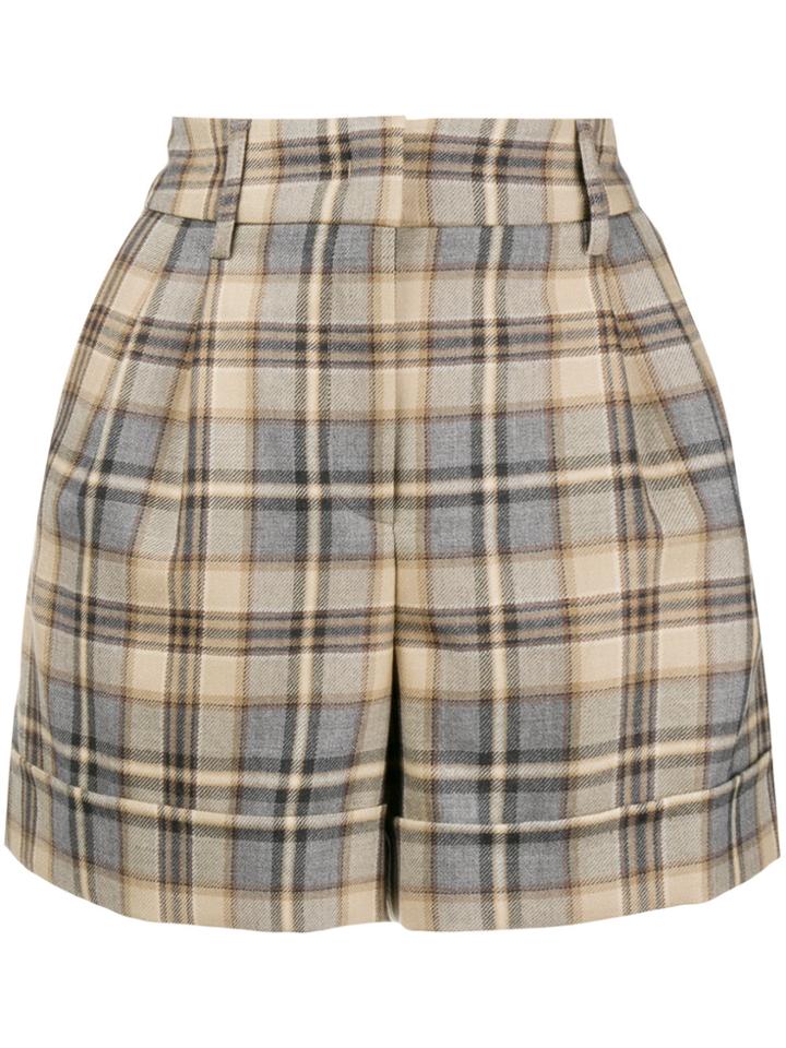 Alberta Ferretti High Waisted Checked Shorts - Nude & Neutrals