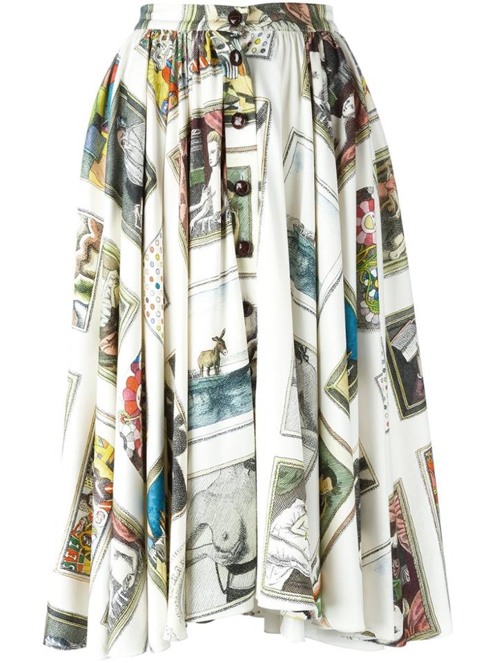 Olympia Le-tan Printed Flared Skirt - Nude & Neutrals