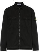 Stone Island Front Pocket Cotton Zip Shirt - Black