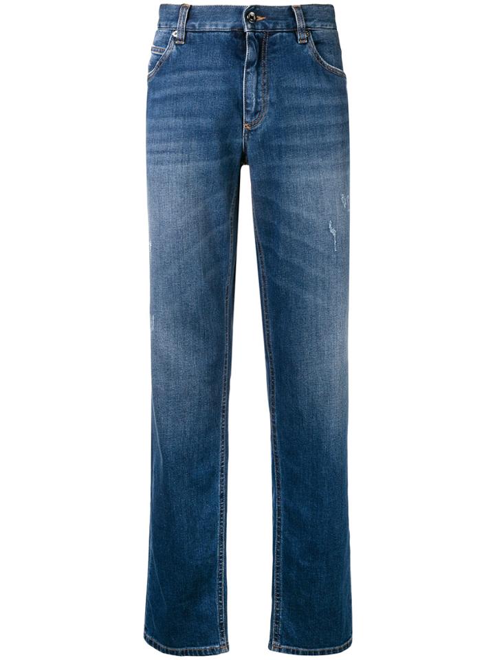 Dolce & Gabbana Logo Embroidered Straight Leg Jeans - Blue