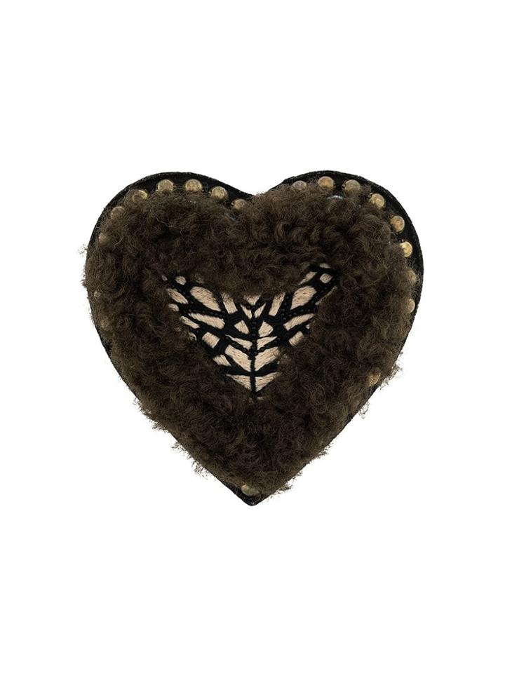 Yves Salomon Meteo Textured Heart Brooch - Brown