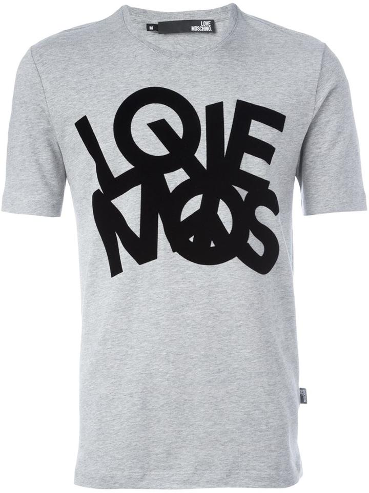 Love Moschino Love Print T-shirt, Men's, Size: Small, Grey, Cotton/spandex/elastane