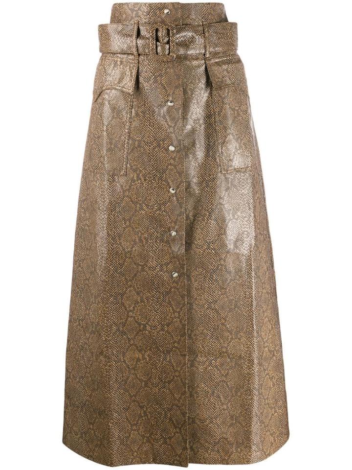 Nanushka Python Button-up Vinyl Skirt - Brown