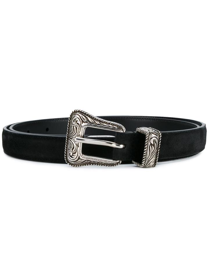 Saint Laurent Western Belt, Men's, Size: 95, Black, Suede/metal