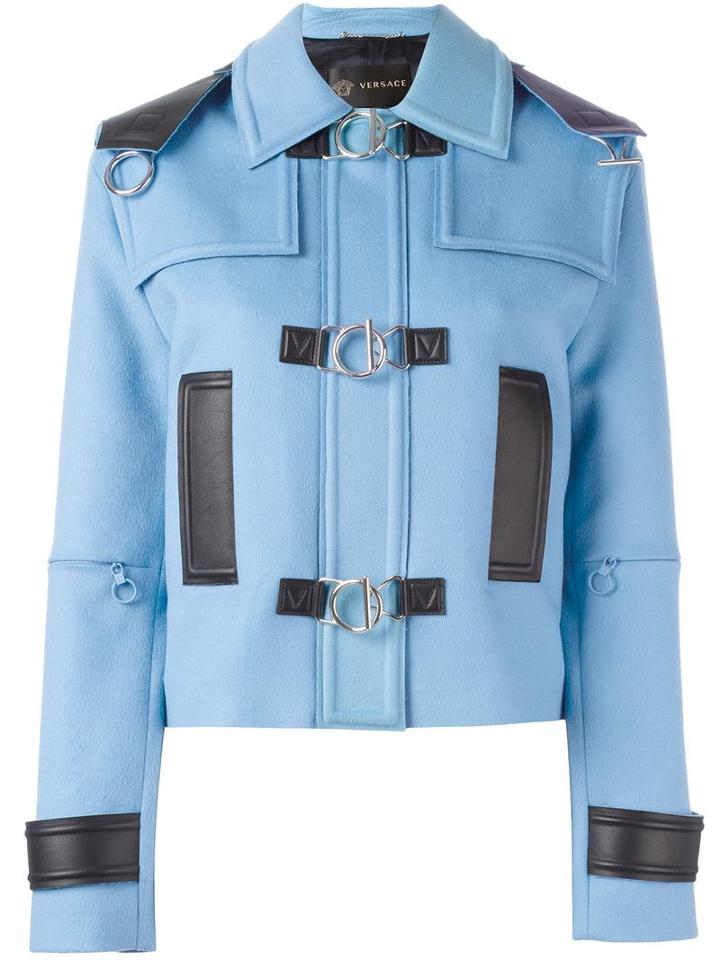 Versace Leather Trim Jacket, Women's, Size: 42, Virgin Wool/cashmere/lamb Skin/cupro