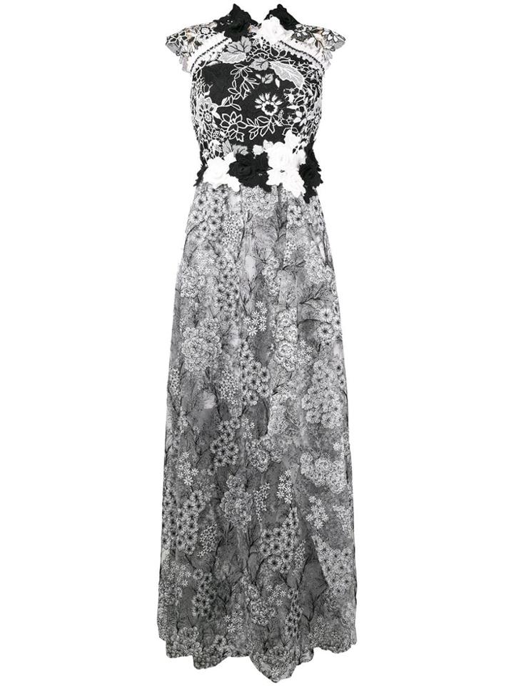 Talbot Runhof Floral Embroidered Tulle Dress - White